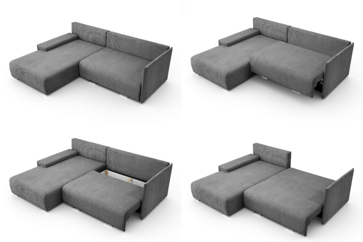 ECKSOFA Lauren L- Form 246 x 188 cm, 4 Sitzer, Bettzeugablage, Sofa, Eckcouch, Cord, linke Seite, grau - Grau, Kunststoff (188/246cm) - Margaret Hadas24