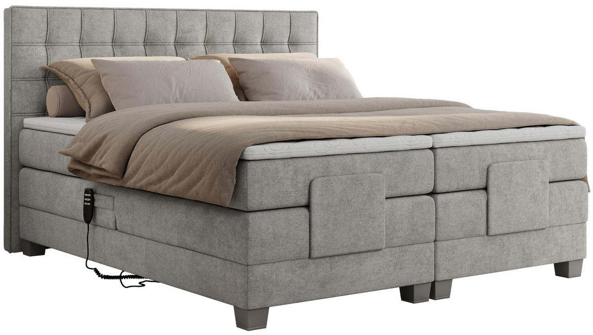 BOXBETT ELEKTRO 160/200 Hellgrau Struktur - H3 - Hellgrau, Holz/Textil (160/200cm) - MKS