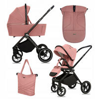 KINDERWAGEN Gavia 2in1 Olive Babywanne, Buggy Sportsitz, Faltbar, Wickeltasche - Schwarz/Rosa, Textil/Metall (58/100cm) - BabyLux
