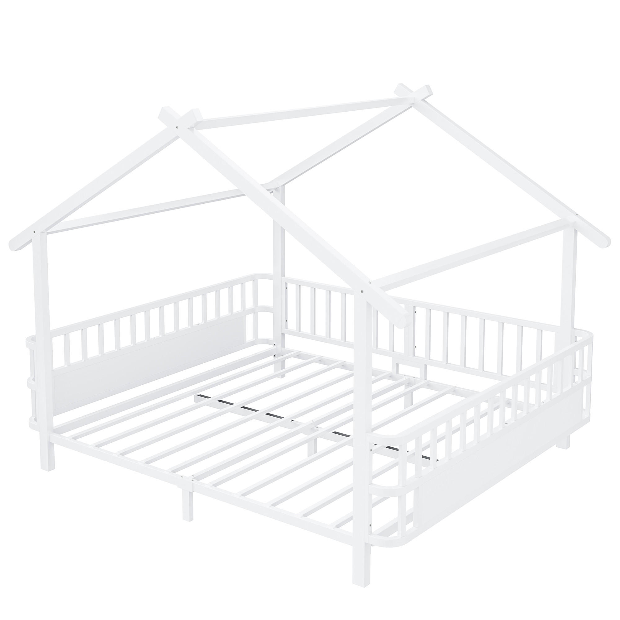 HAUSBETT 140/200 cm DE-32632 mit Sicherheitsgitter Weiß - Weiß, Metall (140/200cm) - ComfortXL