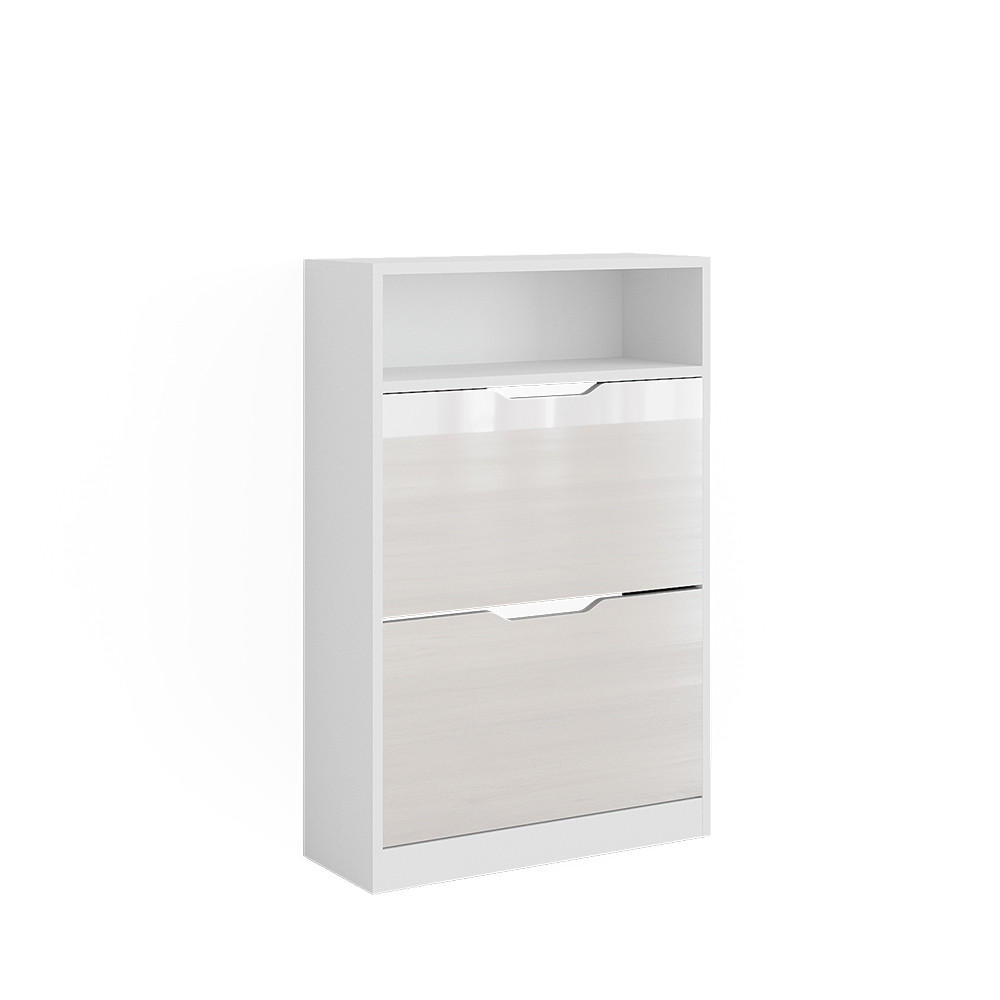 SCHUHKIPPER Luca Weiß Hochglanz 22 x 89.5 cm mit 2 Fächern - Weiß, Holzwerkstoff (59/89.5/22cm) - Vicco