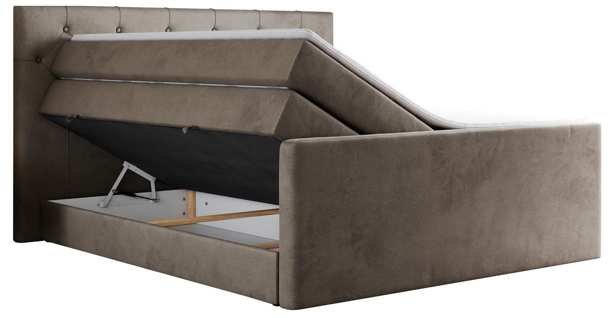 BOXSPRINGBETT KING VELEN 160/200 Braun Velvet - H4 - Braun, Holz/Textil (160/200cm) - MKS