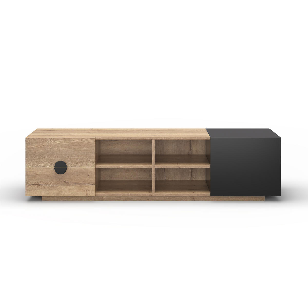 TV-SCHRANK 180 cm Holz & Schwarz mit Schublade, offenen Fächern und Schrank - Schwarz, Holzwerkstoff (180/47/38.5cm) - Urban Meuble