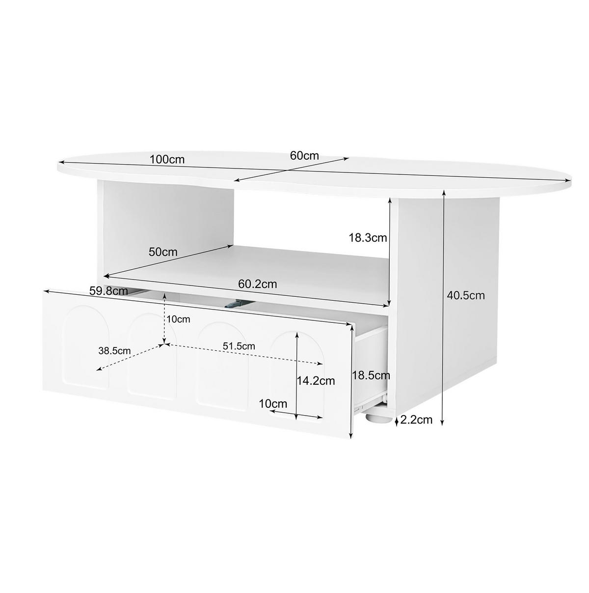 COUCHTISCH 100/60/40.5 cm weiß aus Spanplatte mit Schublade und Ablagefach - Weiß, Holzwerkstoff (100/60/40.5cm) - OKMYHOME