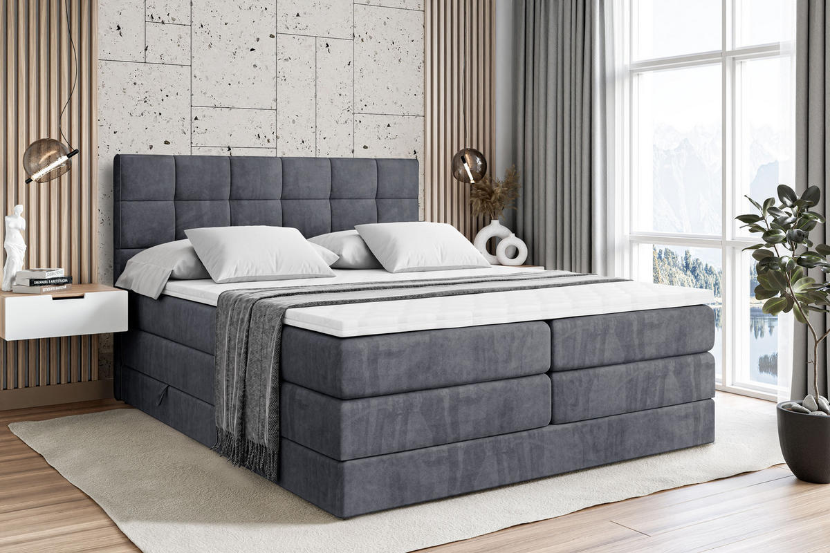 BOXSPRINGBETT APO KING - 140 x 200 - H3/H4 - Dunkelgrau - Dunkelgrau, Holzwerkstoff (140/200cm) - ALTDECOR