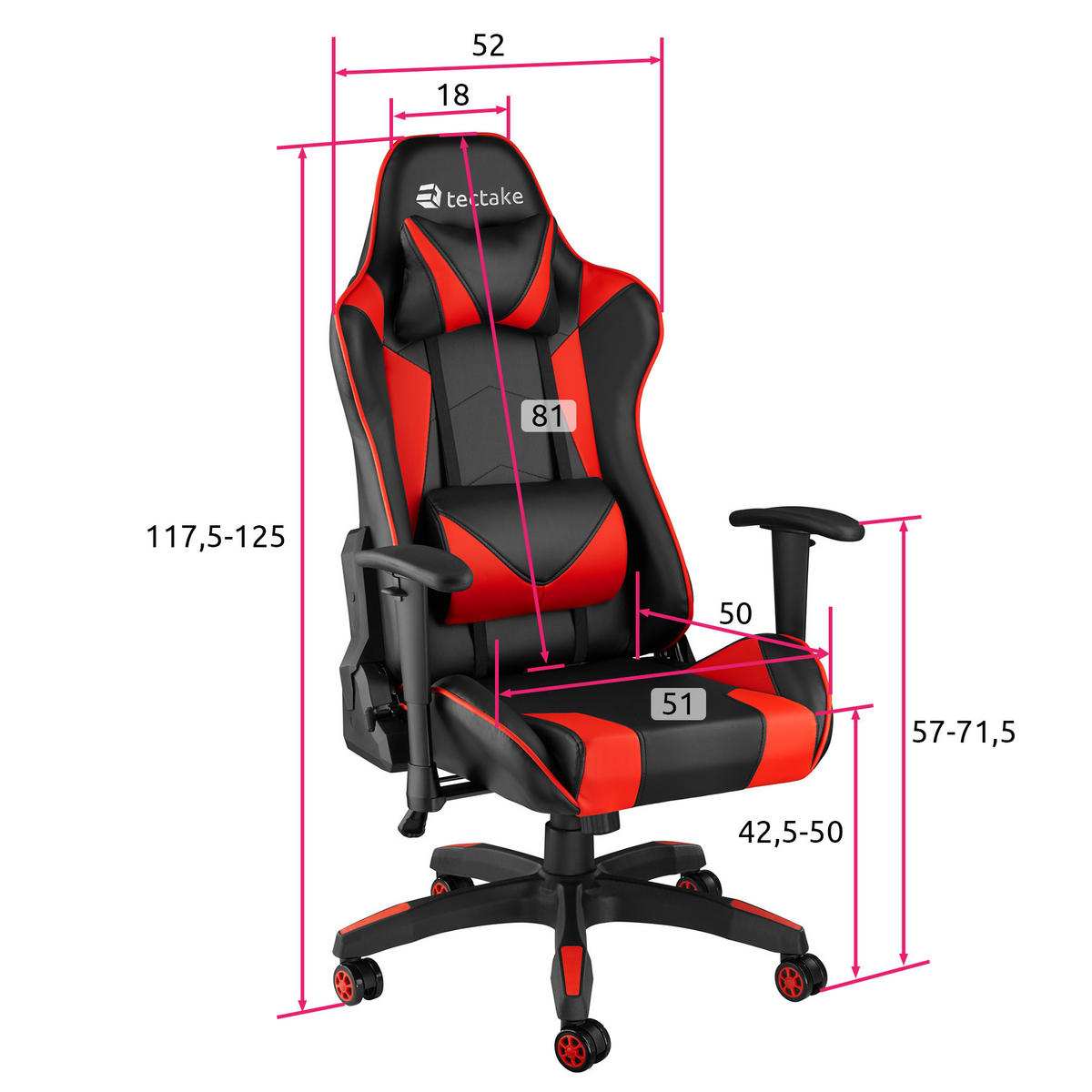 RACING-GAMINGSTUHL Twink,Belastbarkeit 120 kg,schwarz/rot - Rot/Schwarz, Textil (68/125/69cm) - tectake