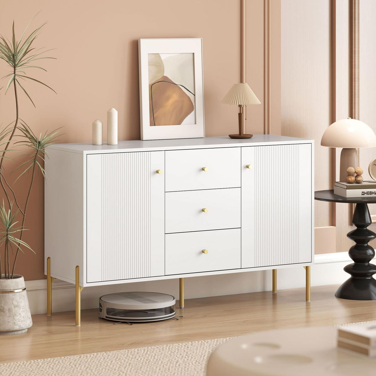 SIDEBOARD Weiß, 2 Türen, 3 Schubladen, 120/39,1/76 cm - Weiß, Holz (120/76/39.1cm) - PANGIVO