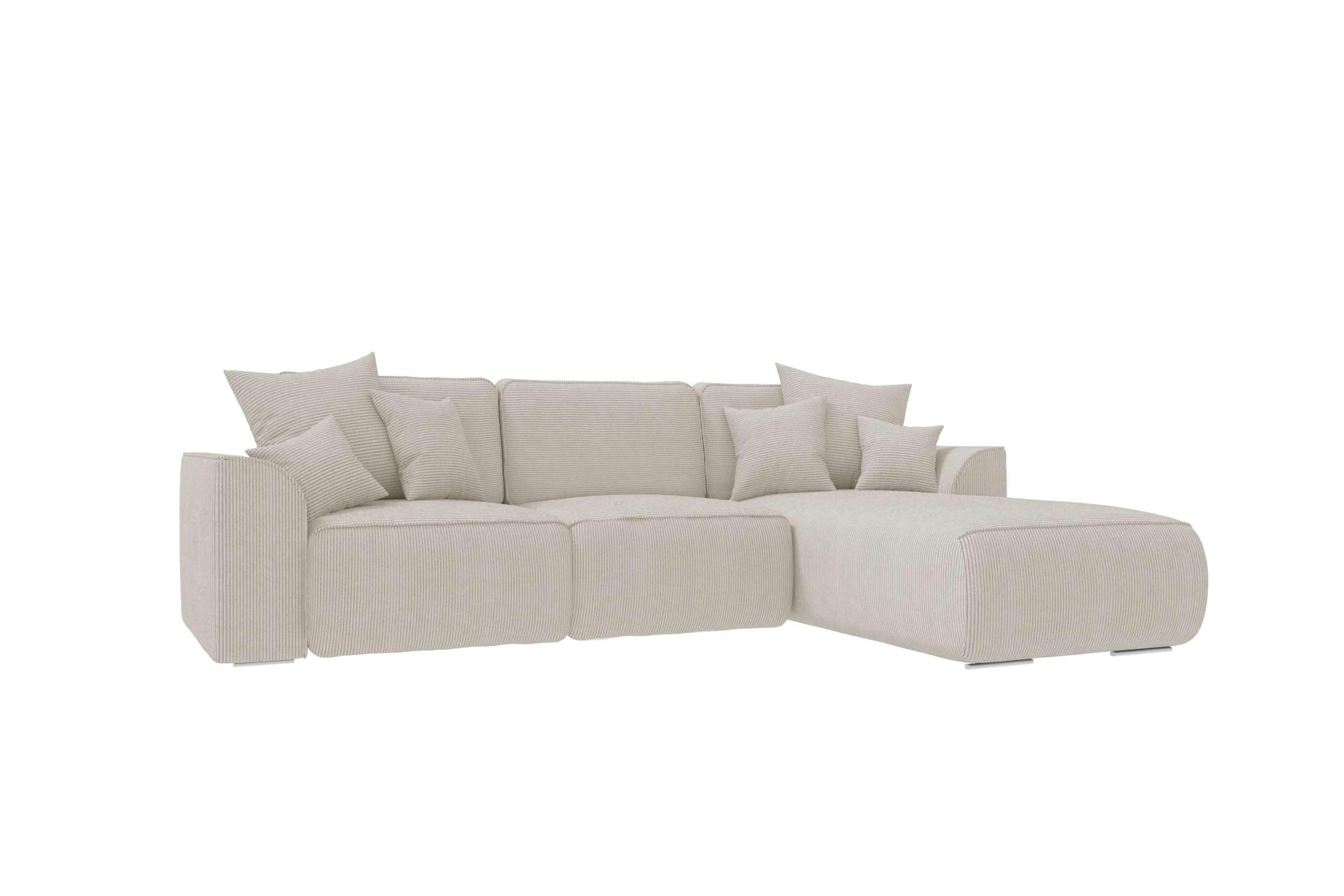 ECKSOFA GUSTO Cordstoff Greige Rechts inkl. Schlaffunktion - Chromfarben/Greige, Kunststoff/Textil (295/194cm) - 99rooms