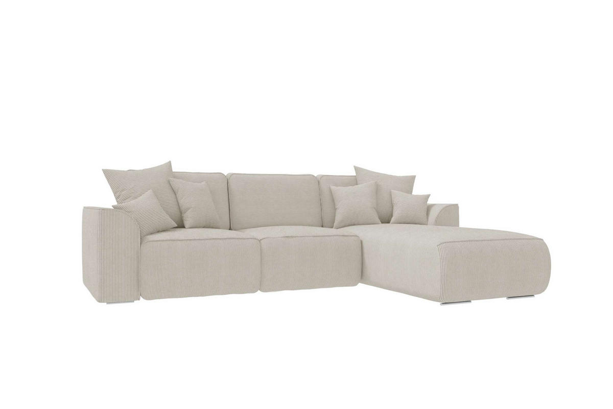 ECKSOFA GUSTO Cordstoff Greige Rechts inkl. Schlaffunktion - Chromfarben/Greige, Kunststoff/Textil (295/194cm) - 99rooms