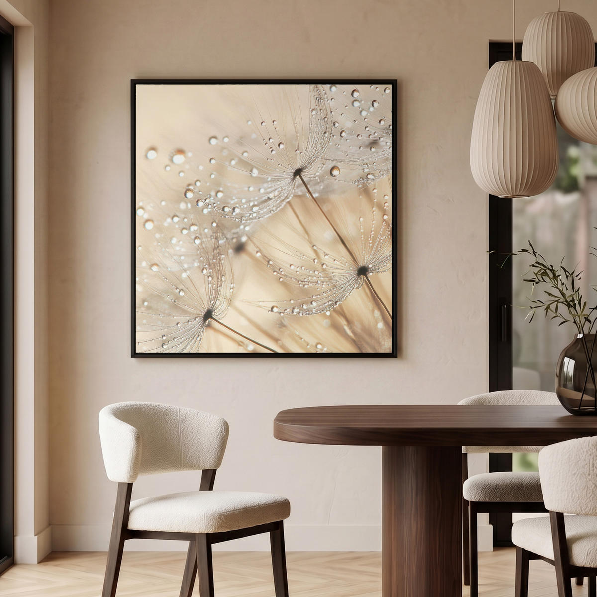 LEINWAND Bilder mit Rahmen - Löwenzahn - Abstrakt - Natur - Beige - 90x90 - Braun, Textil (90/90cm) - MuchoWow