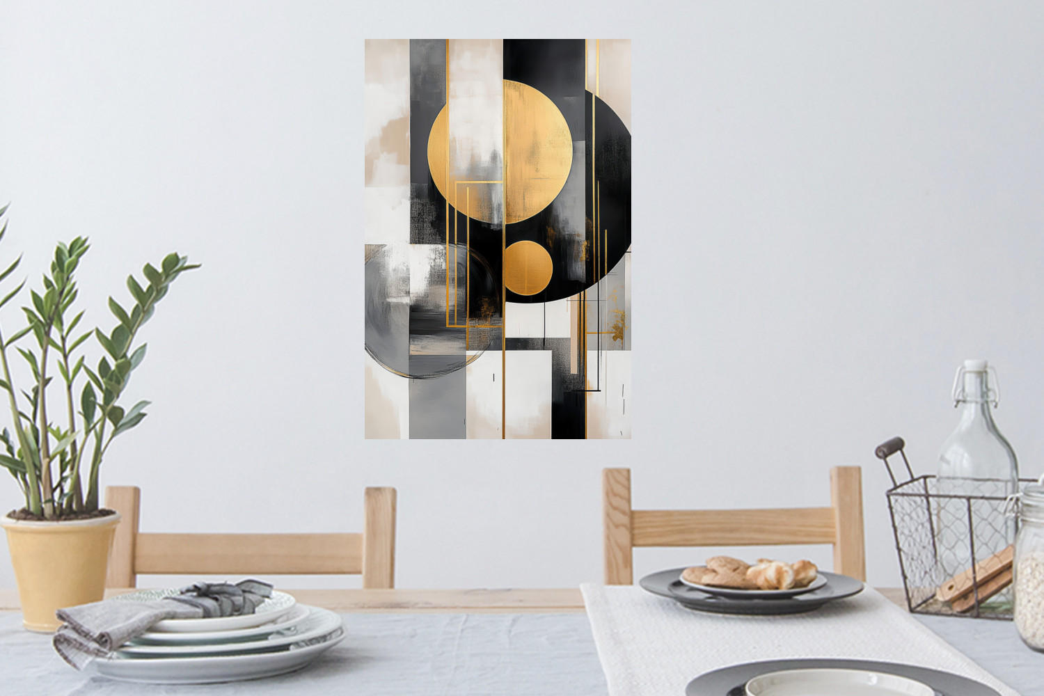 WANDTATTOO Abstrakt - Gold - Silber - Formen - Ästhetisch - Modern 40x60 cm - Goldfarben, Kunststoff (40/60/0.1cm) - MuchoWow