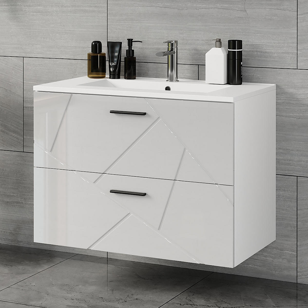 KOUPELNOVÝ NÁBYTEK Irma Bílá/bílý vysoký lesk - vysoce lesklá bílá, kompozitní dřevo (80/58.5/46cm) - Vicco