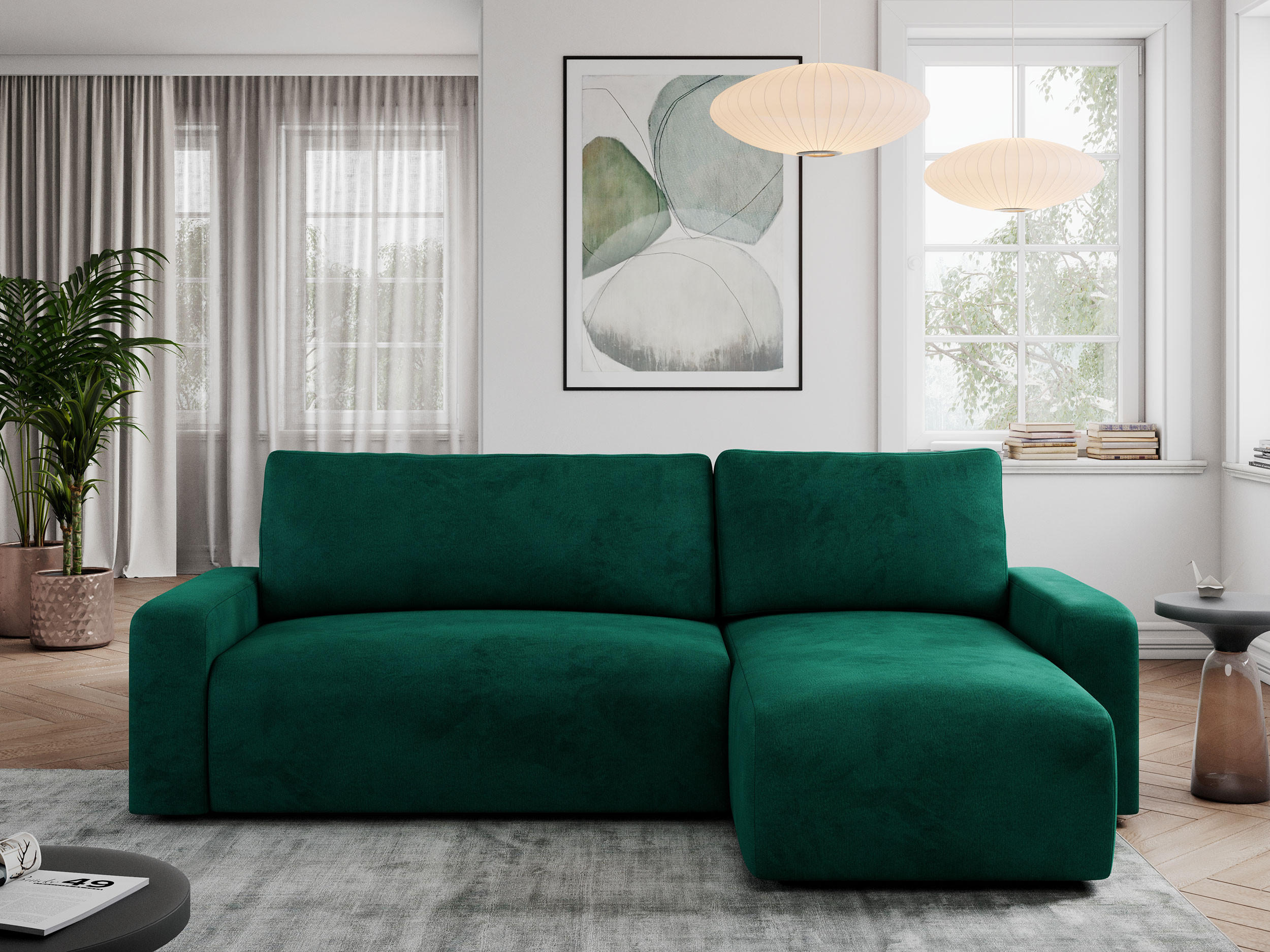 ECKSOFA ARGOS Dunkelgrün Velours - Dunkelgrün/Schwarz, Kunststoff/Textil (245/150cm) - MKS