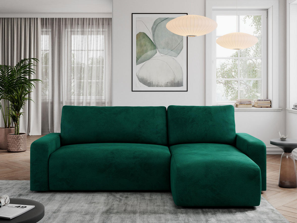 ECKSOFA ARGOS Dunkelgrün Velours - Dunkelgrün/Schwarz, Kunststoff/Textil (245/150cm) - MKS