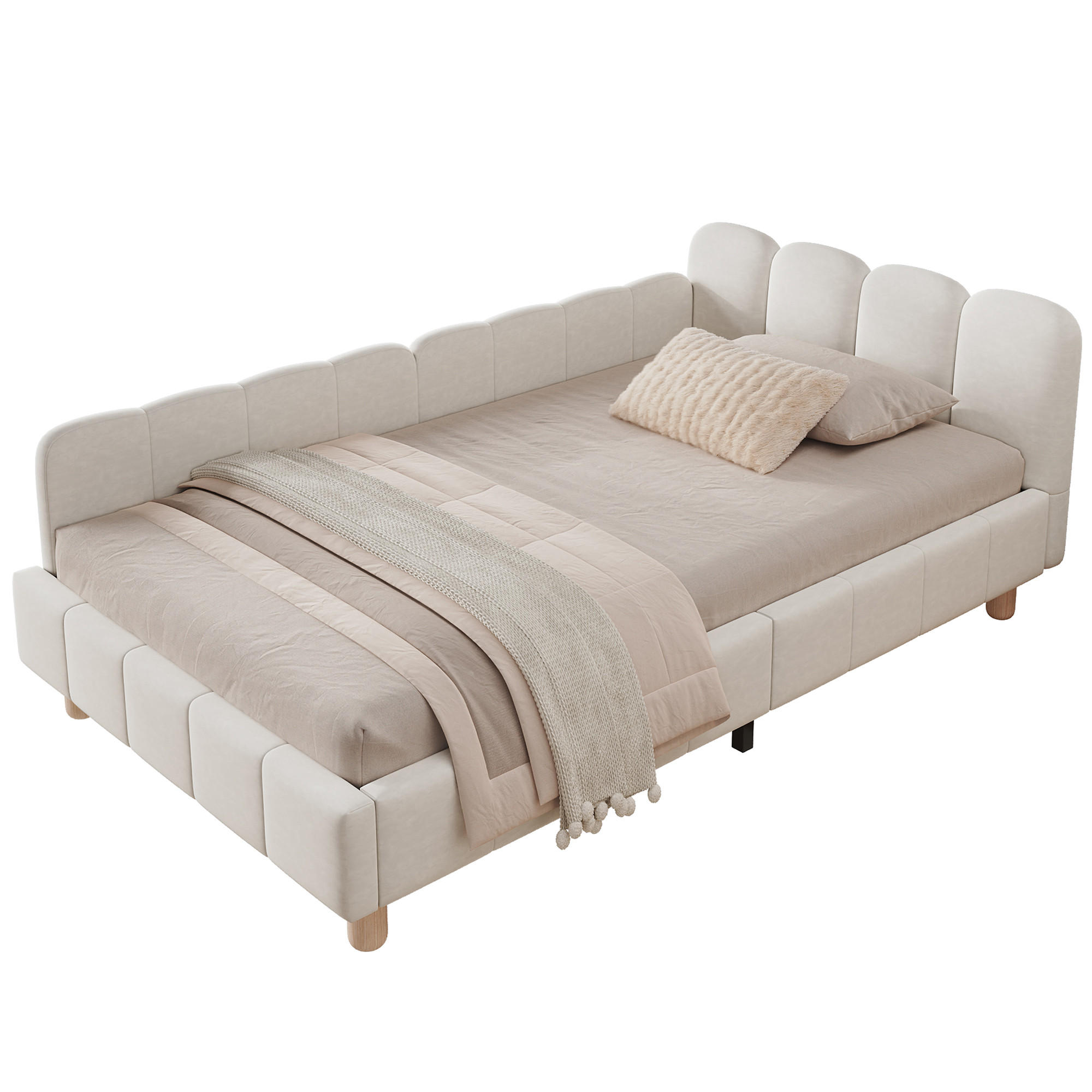 KINDERBETT mit Rausfallschutz 90x200 cm Samt Beige - Beige, Holz (90/200cm) - Meubliv