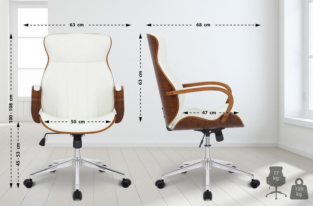 DREHSTUHL Lederlook Walnuss/Weiß - Chromfarben/Walnussfarben, Textil/Metall (63/100/68cm) - CLP