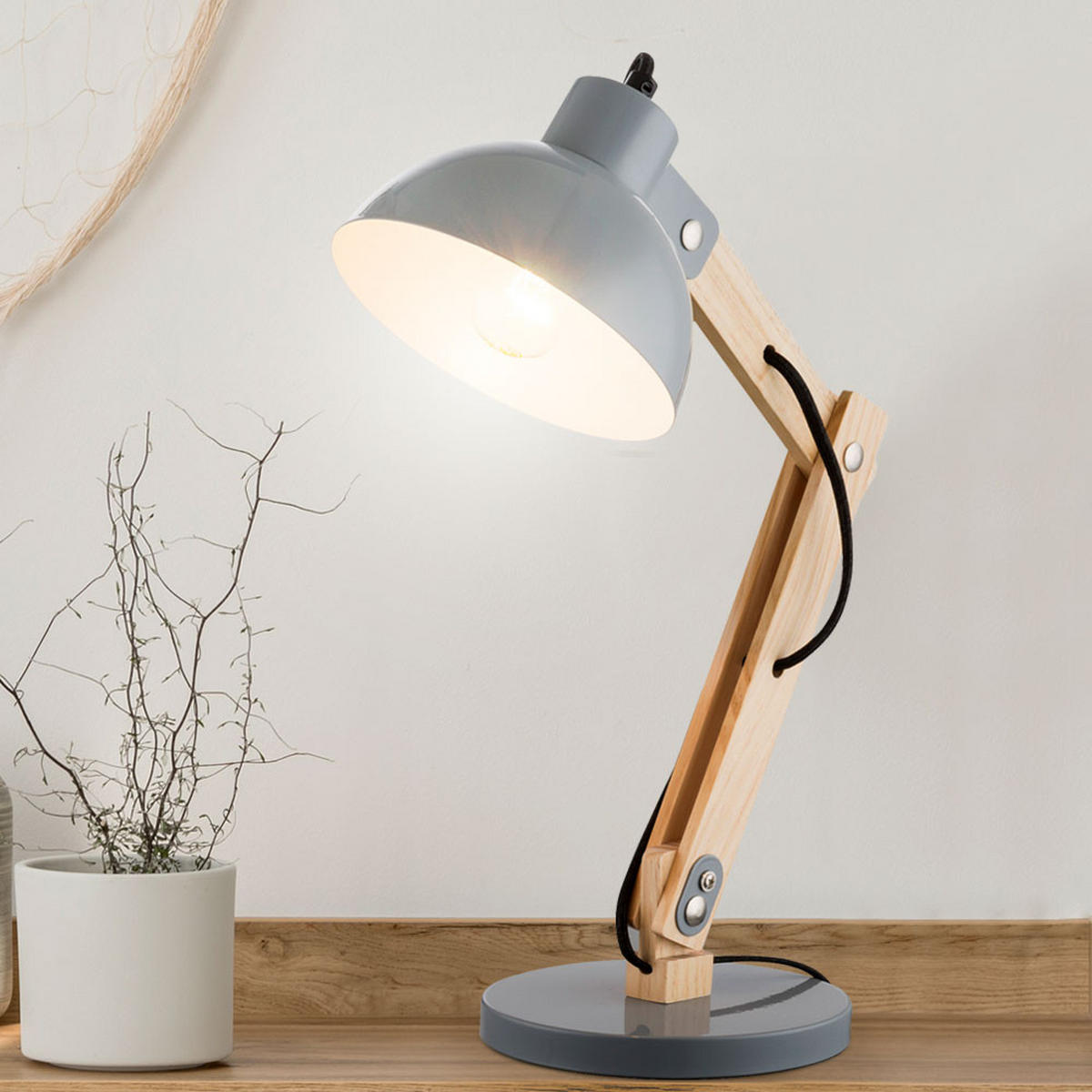 LED SCHREIBTISCHLEUCHTE Holzoptik Grau - Grau, Holz (32/16/45cm) - Globo Lighting