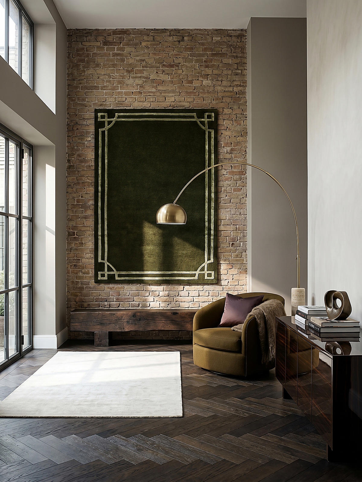TEPPICH Kurzflor im Art-Déco-Stil, Klassische Bordüre, Wohnzimmer Grün Rechteckig 200x290 - Grün, Textil (290/200cm) - KADIMA DESIGN