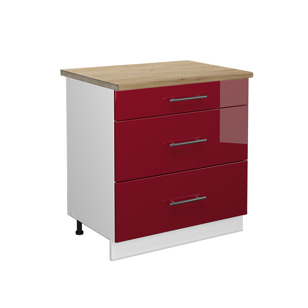 K&Ouml;KSUNDERSK&Aring;P Fame-Line Bordeaux h&ouml;gblank 80 cm med 3 l&aring;dor, AP ek Bordeaux, Vit 82/80/60 cm