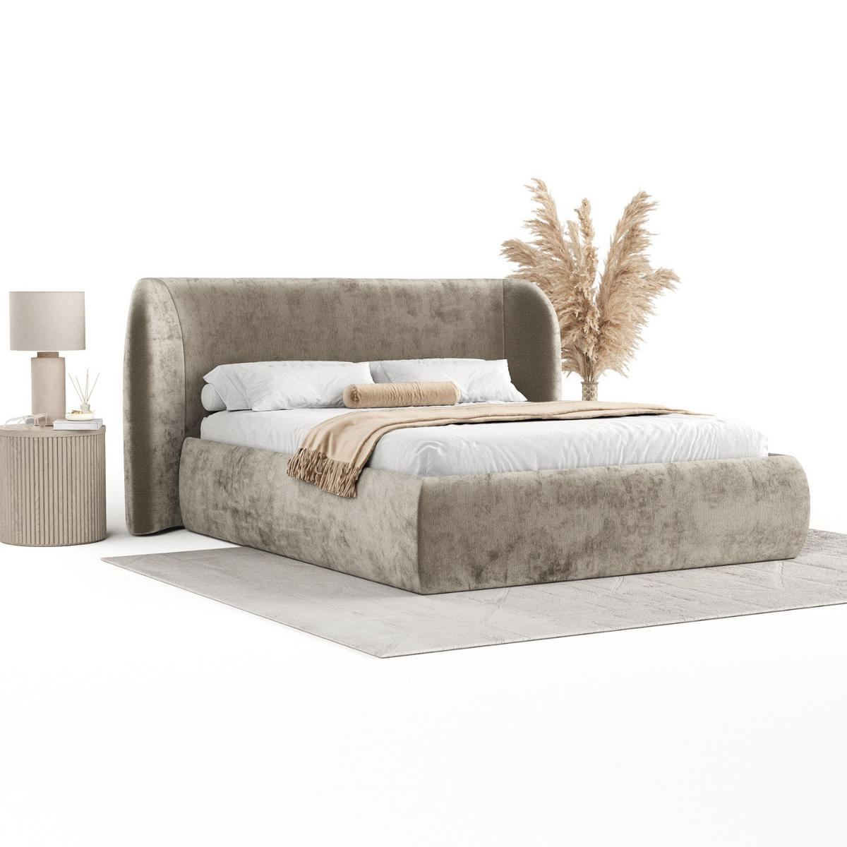 POLSTERBETT Bellano mit Stauraum 140/200 cm Beige im Lotta Stoff - Beige/Schwarz, Holz/Holzwerkstoff (140/200cm) - AltaBeds