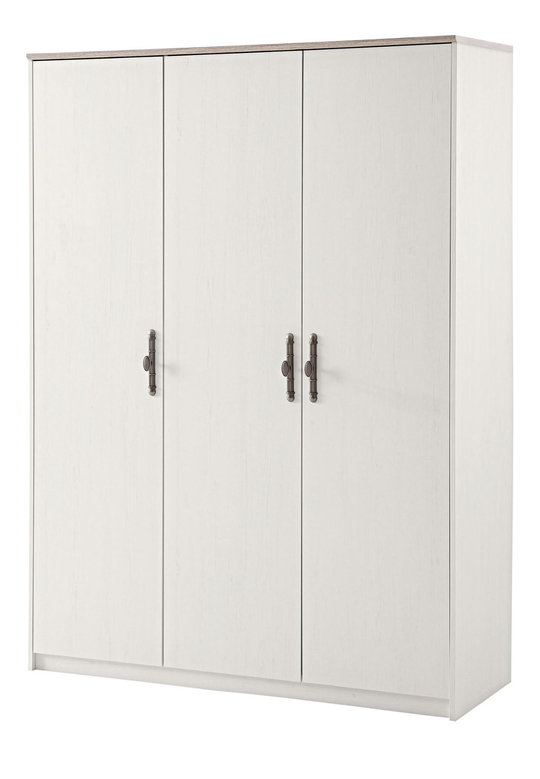 KLEIDERSCHRANK Pinie Landhaus, Drehtürenschrank 138 cm 3-türig mit Soft-Close - Silberfarben/Weiß, Holzwerkstoff/Metall (138/193/51cm) - Furn.Design