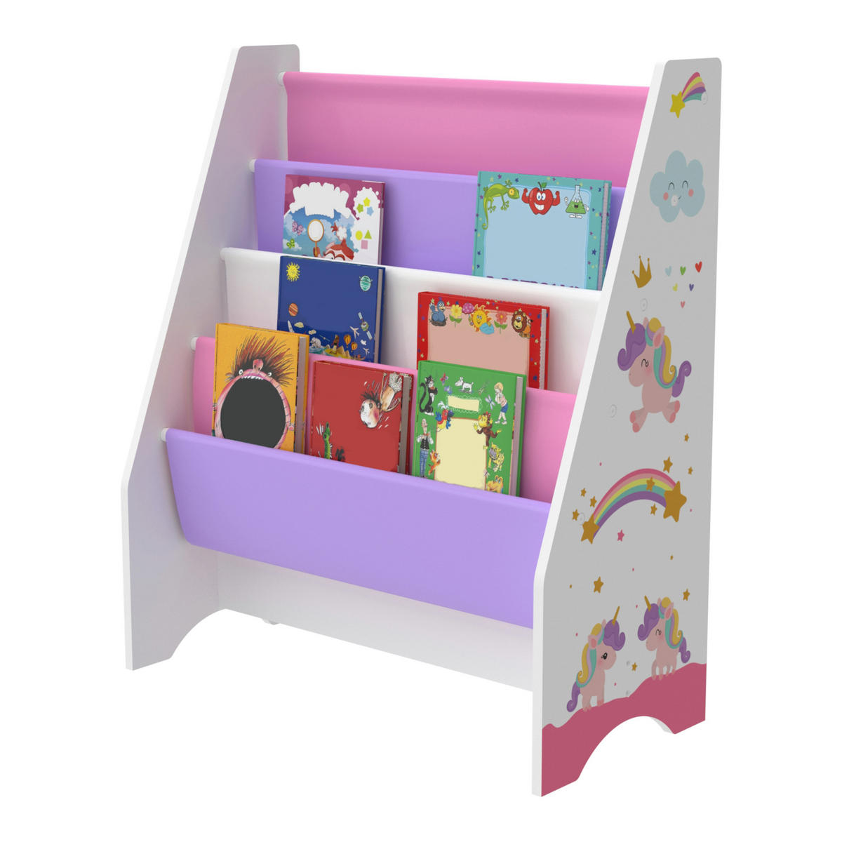 KINDERREGAL Fisterra - Lila/Weiß, Holzwerkstoff/Textil (62/74/29cm) - [en.casa]