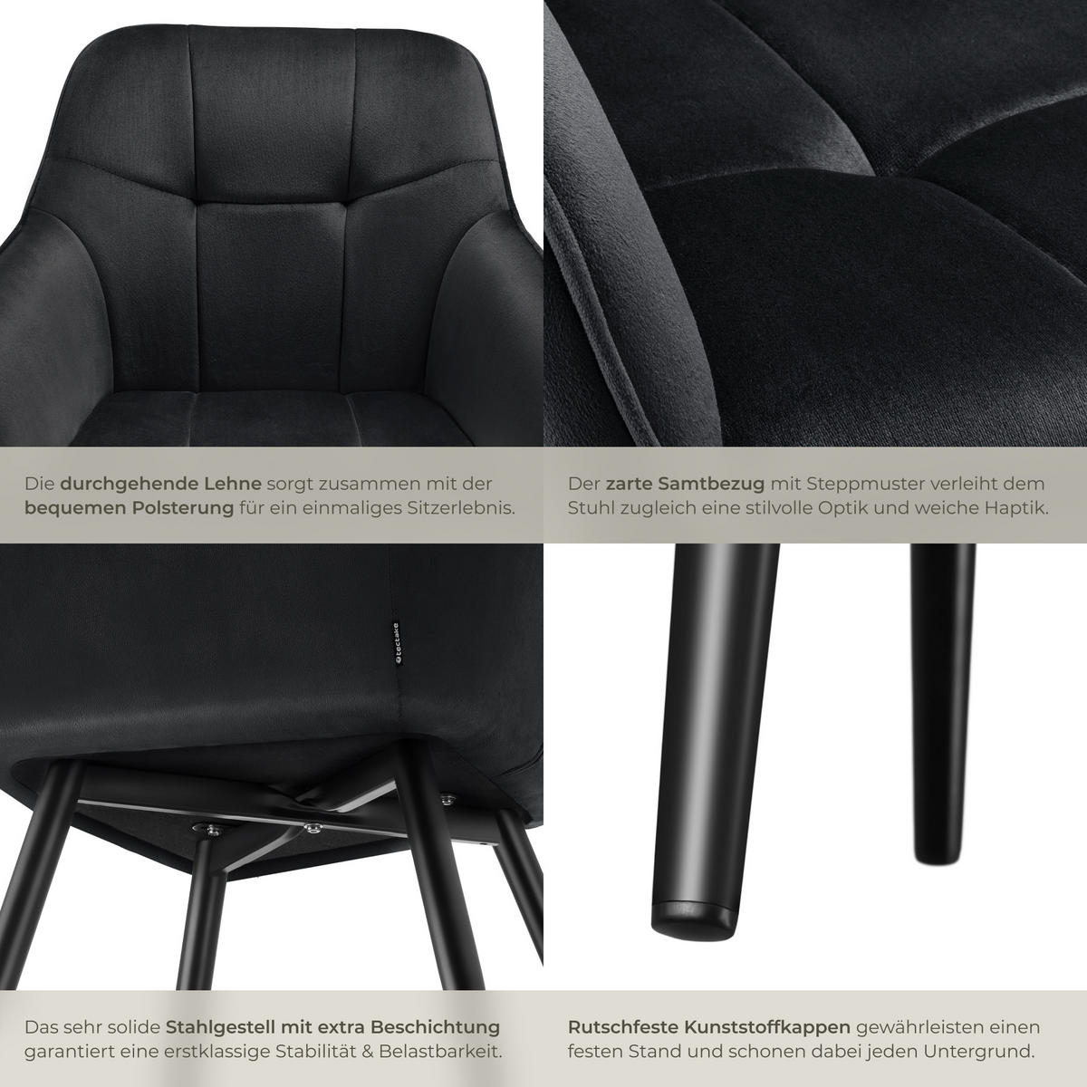 ESSZIMMERSTUHL 2er Set Marilyn 58 x 62 x 82 cm schwarz/schwarz - Schwarz, Kunststoff (58/82/62cm) - tectake