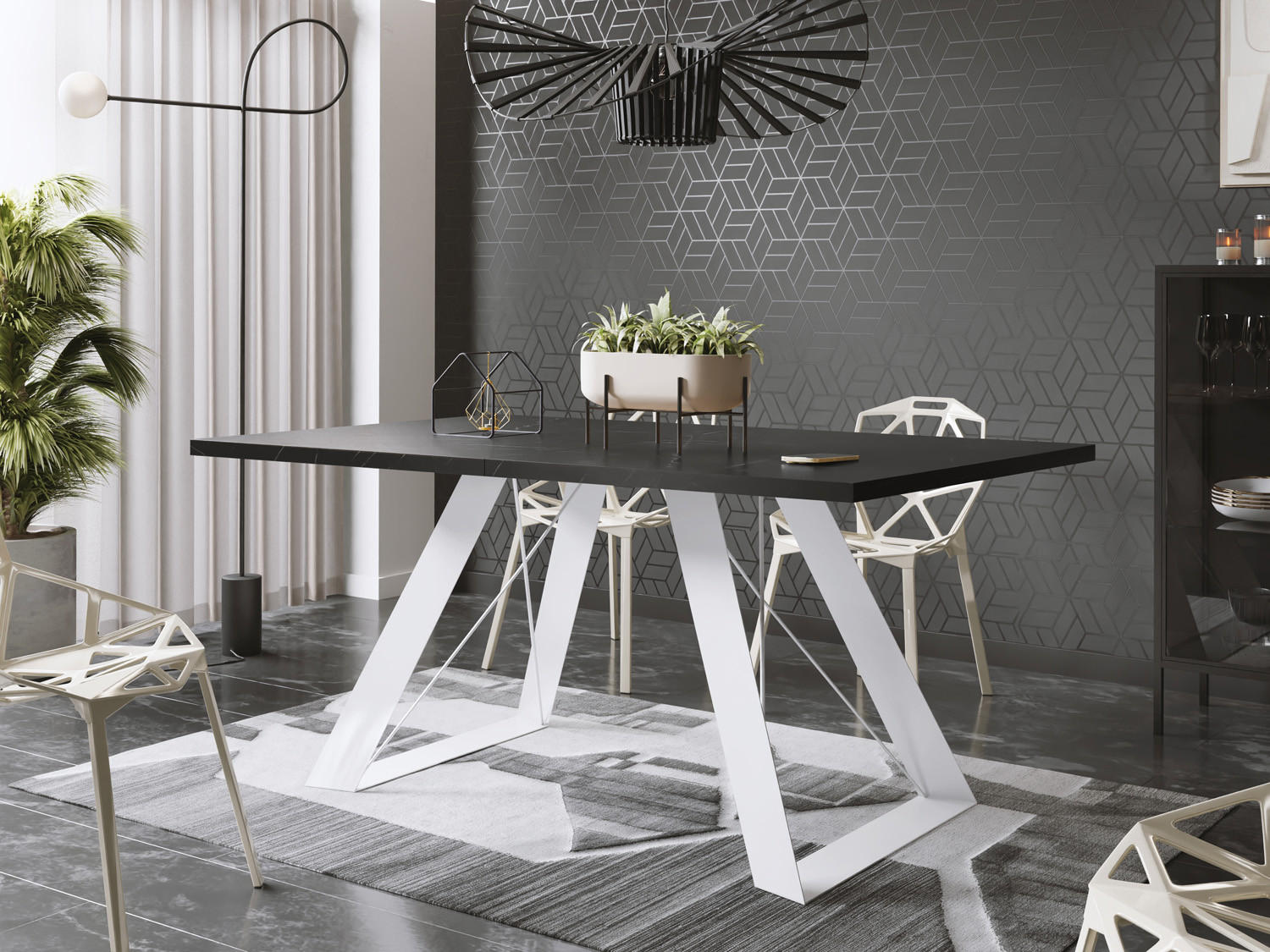 ESSTISCH Colter Weiß rechteckig ausziehbar, Marmor Schwarz 160-260/90/76 cm - Anthrazit/Weiß, Holzwerkstoff/Metall (160/90/76cm) - WFL GROUP