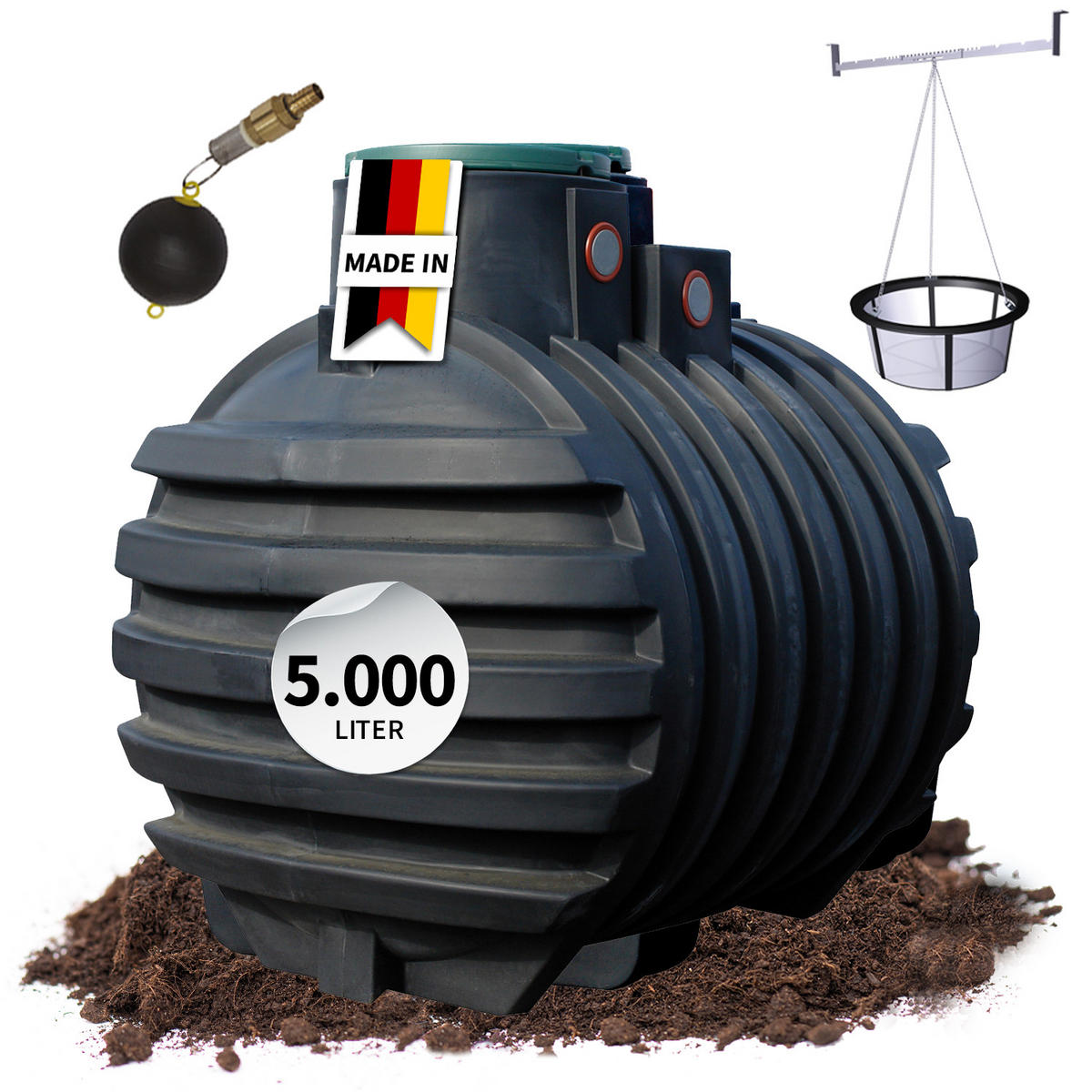 RETENTIONSZISTERNE Plus 5000 L inkl. Tankabdeckung - Schwarz, Kunststoff (183/217/245cm) - 4rain