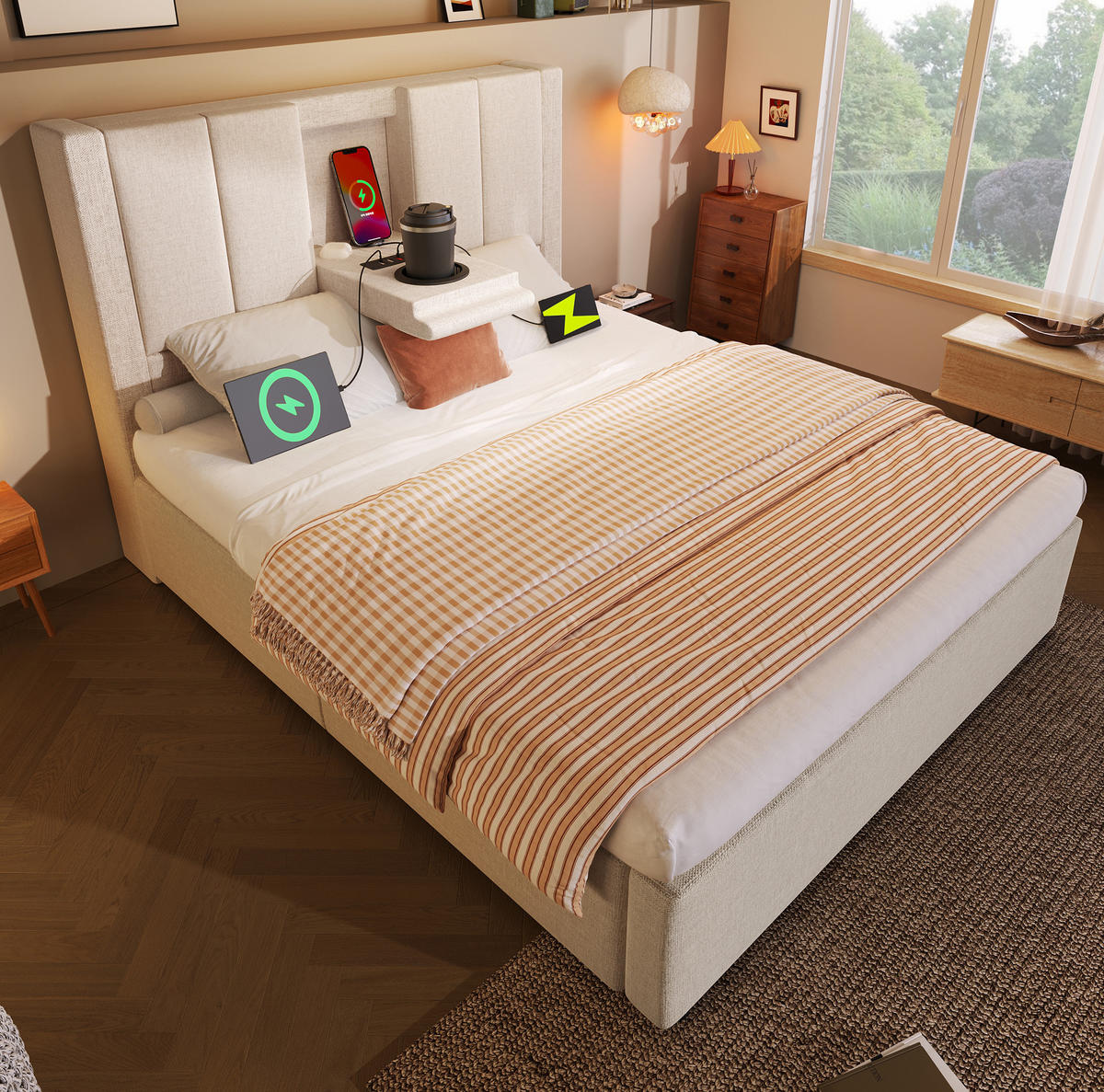 POLSTERBETT 90/200 cm Beige aus Leinen mit Stauraum - Beige, Textil (90/200cm) - OKMYHOME