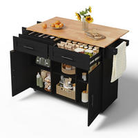 KÜCHENINSEL 145/70/94,5 cm schwarz aus MDF mit Klappplatte - Schwarz, Holzwerkstoff (145/94.5/70cm) - OKWISH