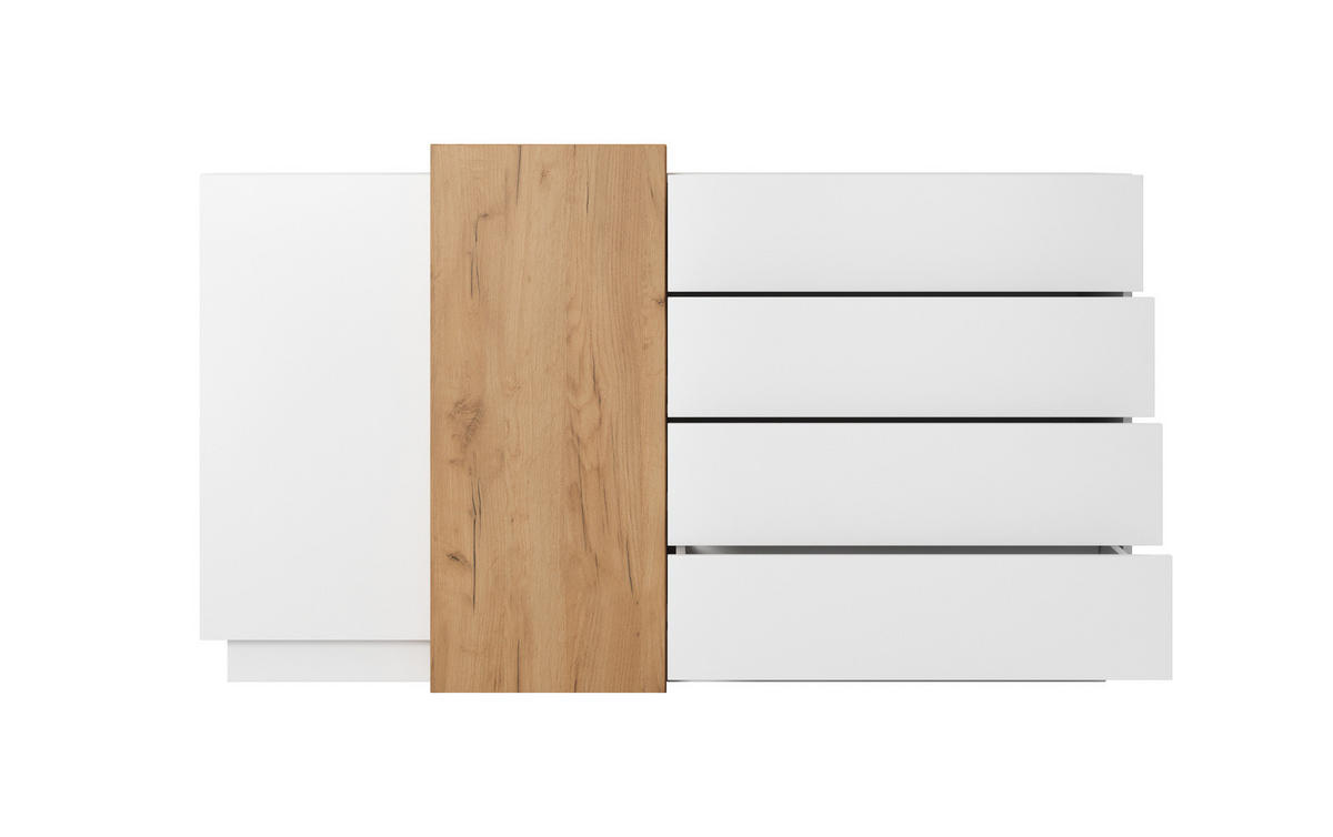 KOMMODE Viano F 160 cm Weiß / Eiche Craft Gold - mit 2 Türen und 4 Schubladen - Eichefarben/Weiß, Holz/Holzwerkstoff (160/93/45cm) - Ravio