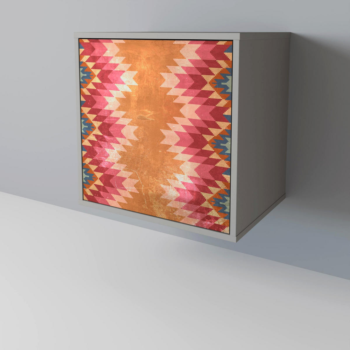SIDEBOARD INDIAN FOLK, Grau, 57,5x42x75,5 cm, Goldfarbene Metallfüße - Goldfarben/Multicolor, Holzwerkstoff/Metall (57.5/75.5/42cm) - SpaceRebels