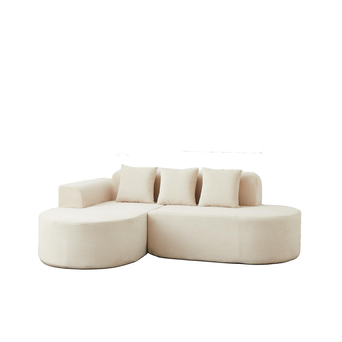 ECKSOFA 220 cm L-Form Cord mit 3 Kissen, recht Chaiselongue, DE-42742, Beige - Beige, Textil (220/155cm) - ComfortXL