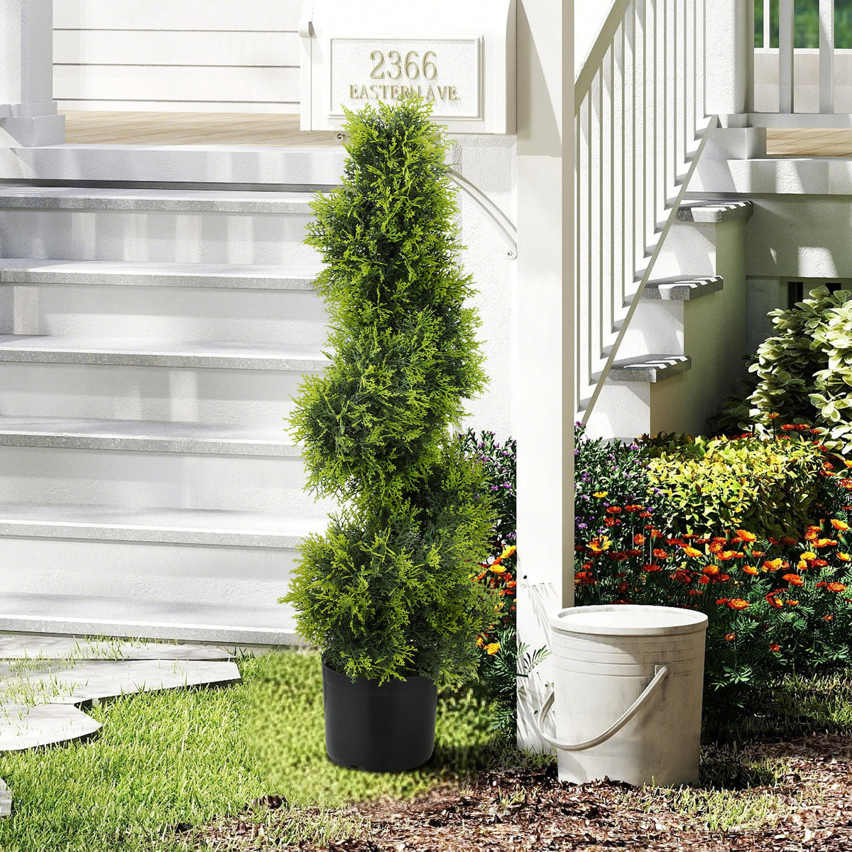 KUNSTPFLANZE Kunststoff Metall Grün - Schwarz/Grün, Kunststoff (90cm) - HOMCOM