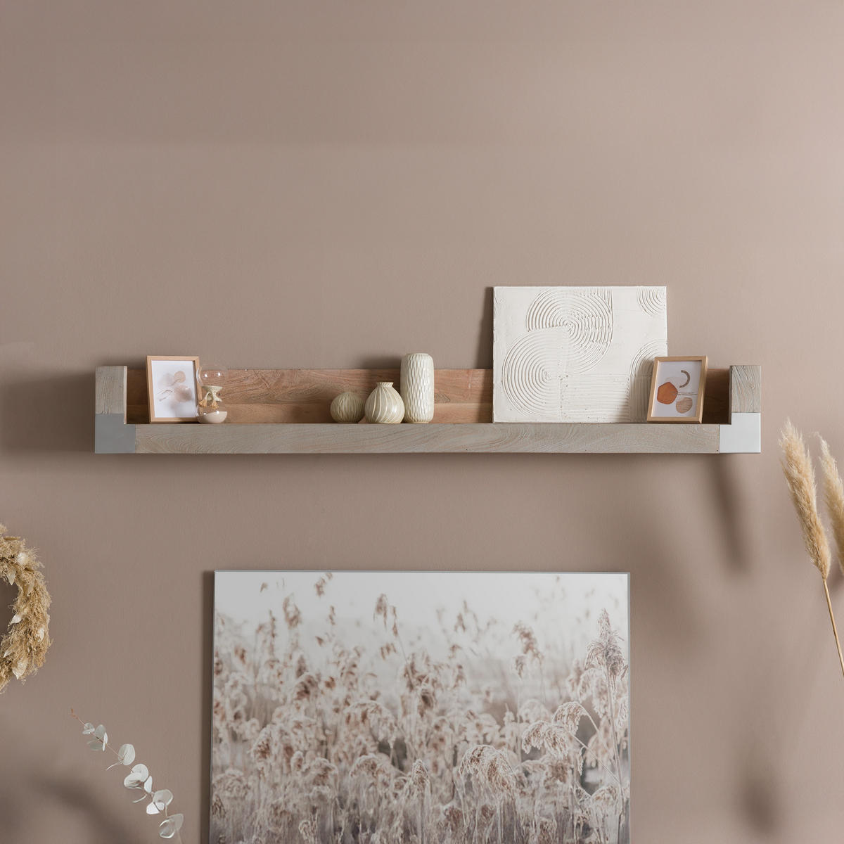 WANDREGAL Akazie 240x22x24 beige lackiert Amsterdam #124 - Beige, Holz (240/24/22cm) - Massivmoebel24