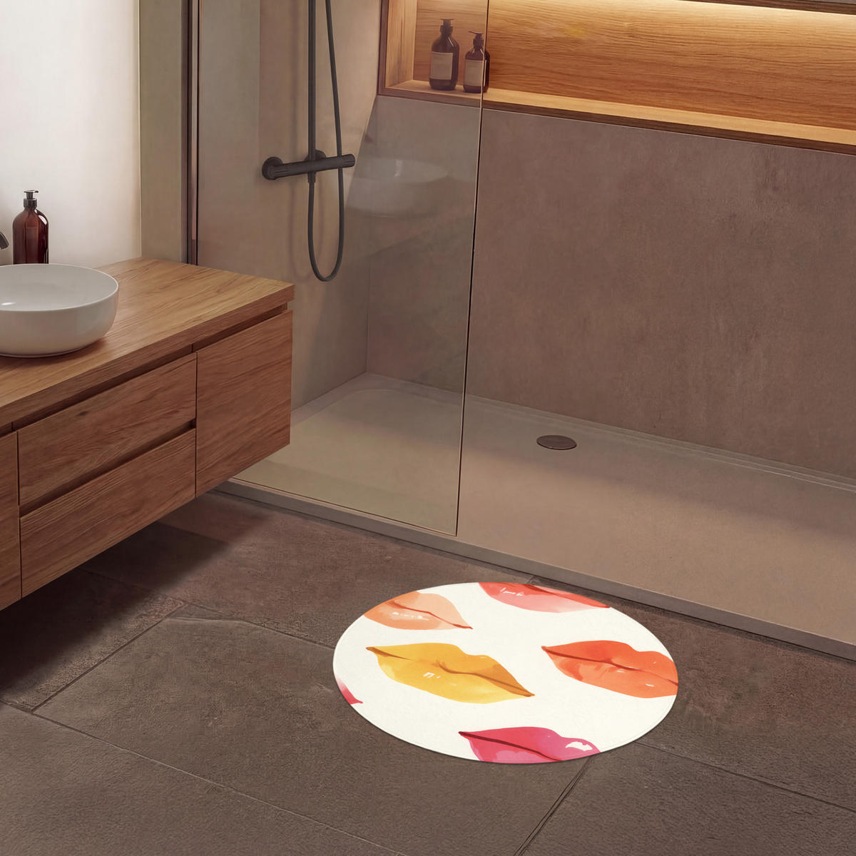 KOUPELNOVÁ PŘEDLOŽKA Rty - barevné - lesklé 70x70 cm - růžová, textil/plast (70/70cm) - OnlyWow