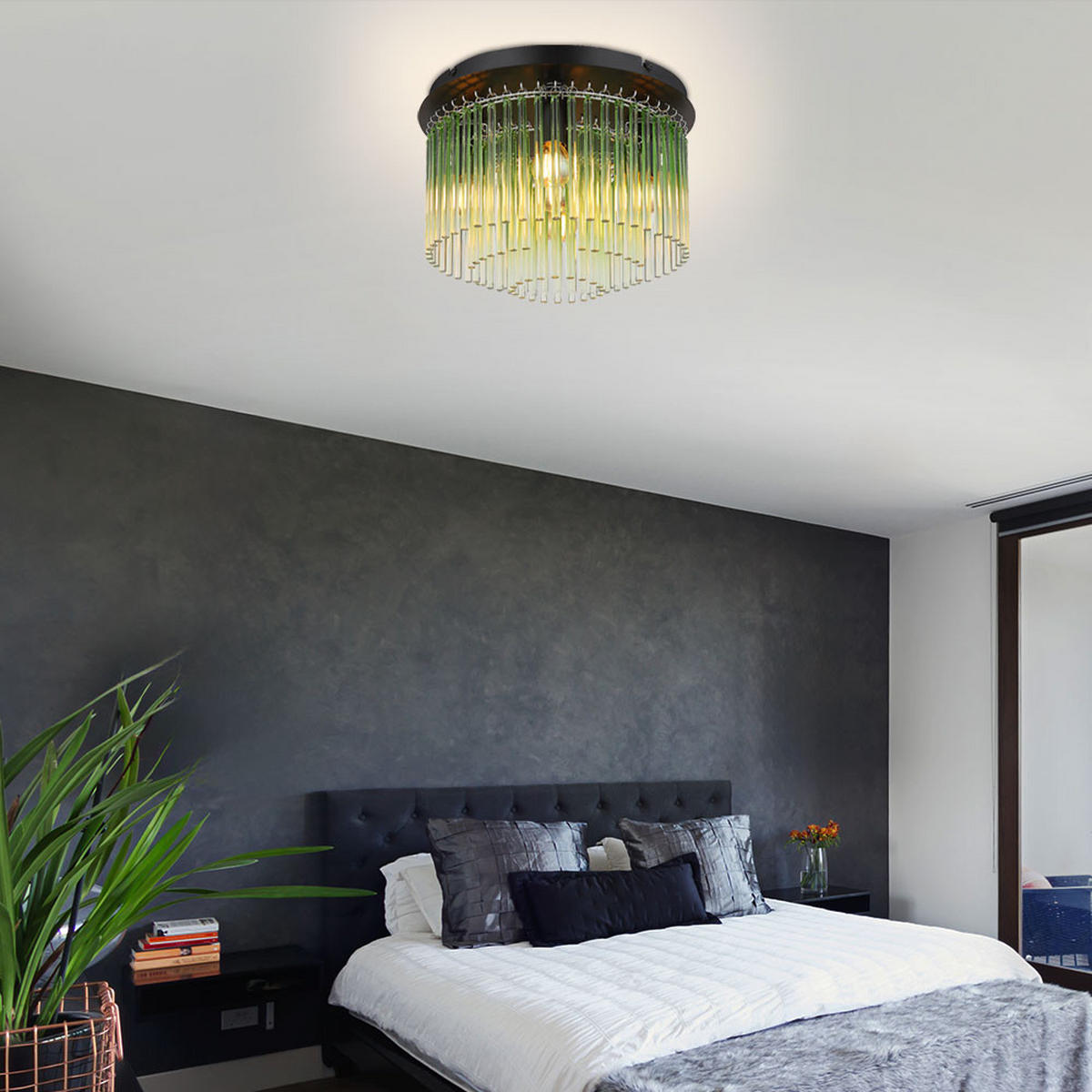DECKENLEUCHTE GORLEY Glasstäbe Grün Schwarz - Grün, Metall (32/32/23cm) - Globo Lighting