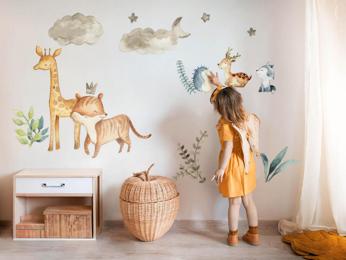 WANDAUFKLEBER 130x218cm - Tierische Natur - Multicolor, Kunststoff (130/218/0.1cm) - Wallfluent