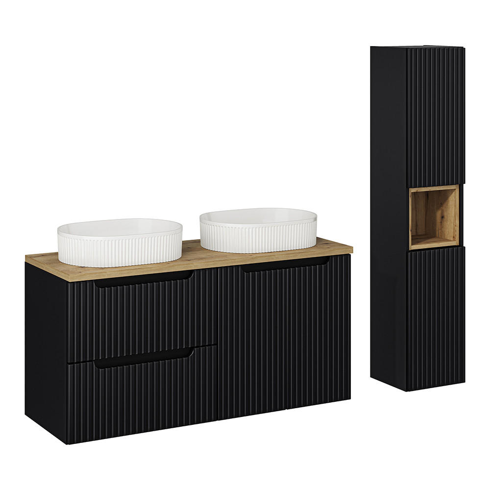 BADMÖBEL-SET 2-TLG. Newport-56 - Schwarz, Holzwerkstoff (180/190/40cm) - Lomado