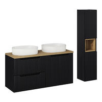 BADMÖBEL-SET 2-TLG. Newport-56 - Schwarz, Holzwerkstoff (180/190/40cm) - Lomado