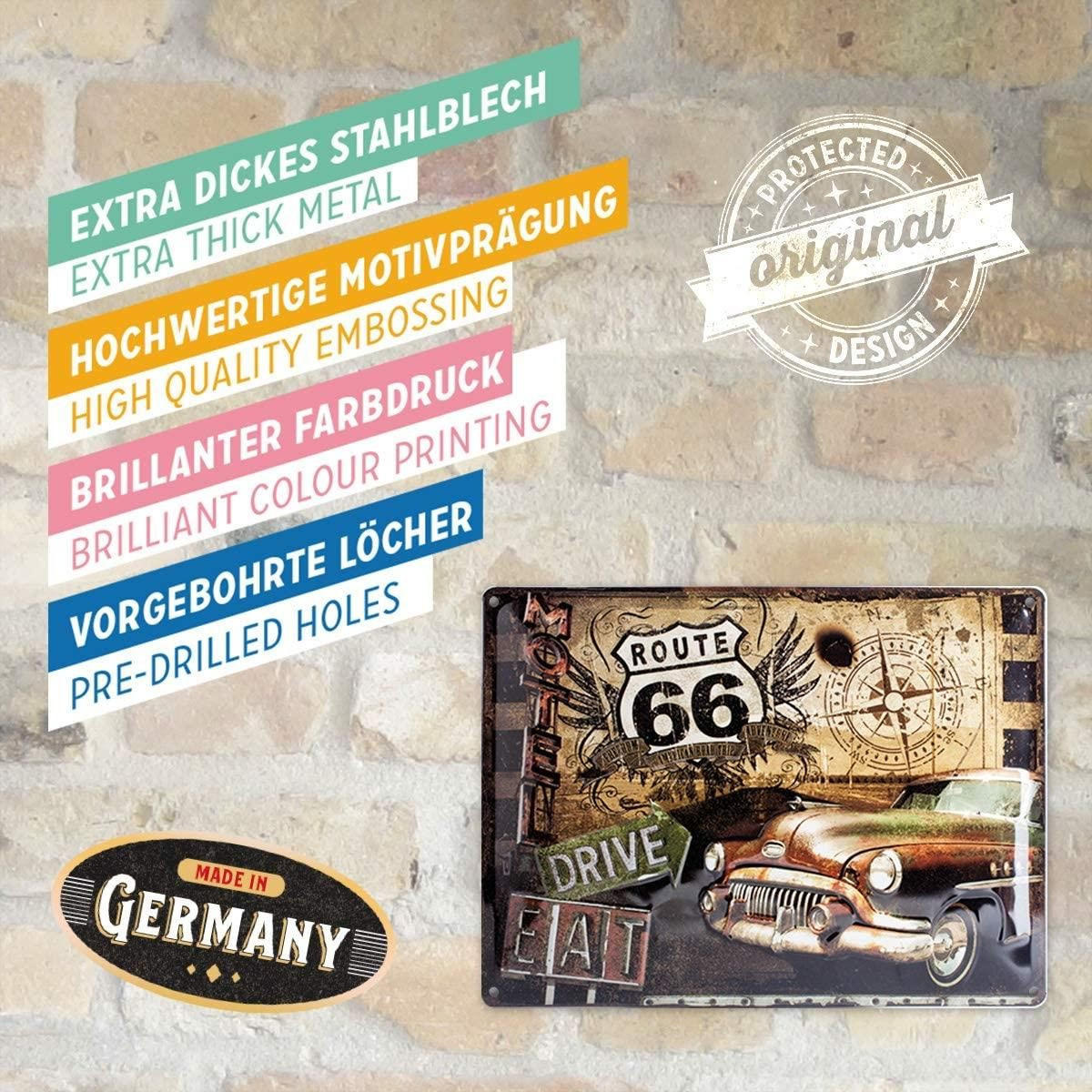 BLECHSCHILD 30/40 cm US Highways Route 66 Road Trip - Multicolor, Metall (40/30/0.2cm) - Nostalgic-Art