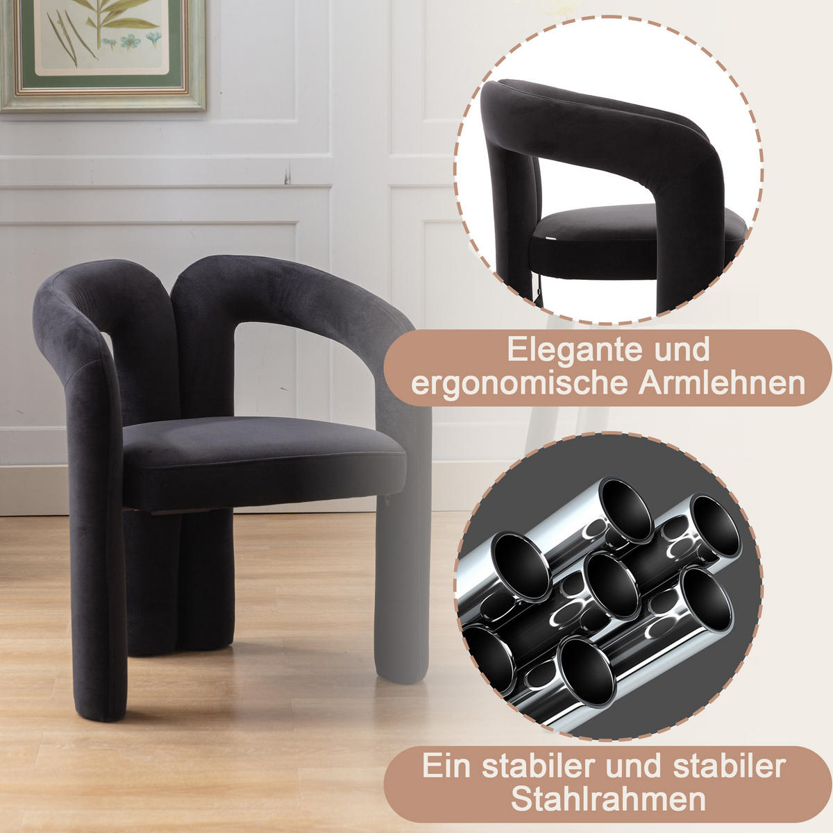 ESSZIMMERSTUHL 2er-Set aus Samt mit Metallbeinen - Schwarz, Textil (64/71/50.5cm)