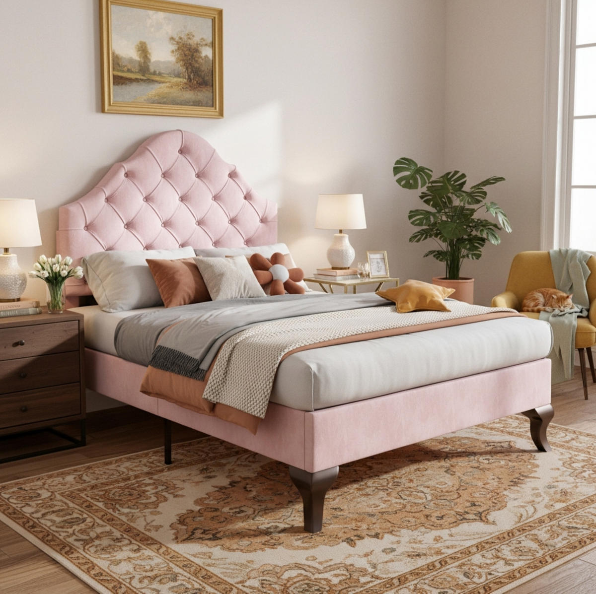 POLSTERBETT mit verstellbarem Kopfteil 90x200 cm Samt Rosa - Pink, Metall (90/200cm) - Beauniv