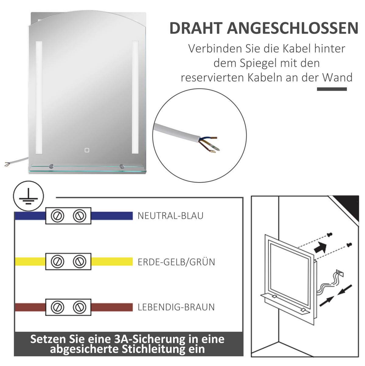 WANDSPIEGEL 50/12/70 cm silber aus Tempered Glass mit LED - Silberfarben, Glas (12/70/50cm) - OKWISH