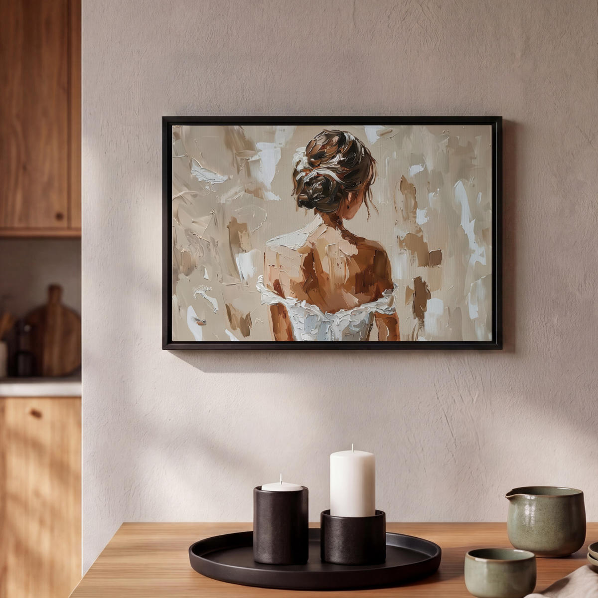 LEINWAND Bilder mit Rahmen - Frau - Farbe - Abstrakt - Beige - Modern - 30x20 - Sandfarben, Textil (30/20cm) - MuchoWow
