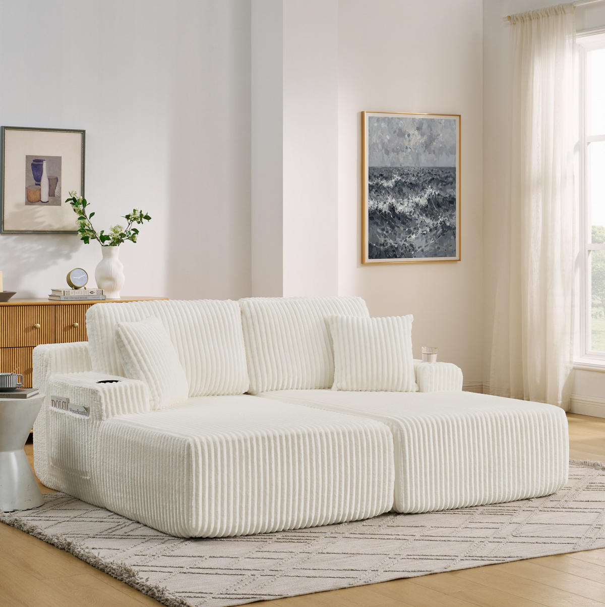 SCHLAFSOFA 2-Sitzer mit Getränkehalter und Seitentasche Beige - Beige, Textil (154/78/186cm) - Meubliv