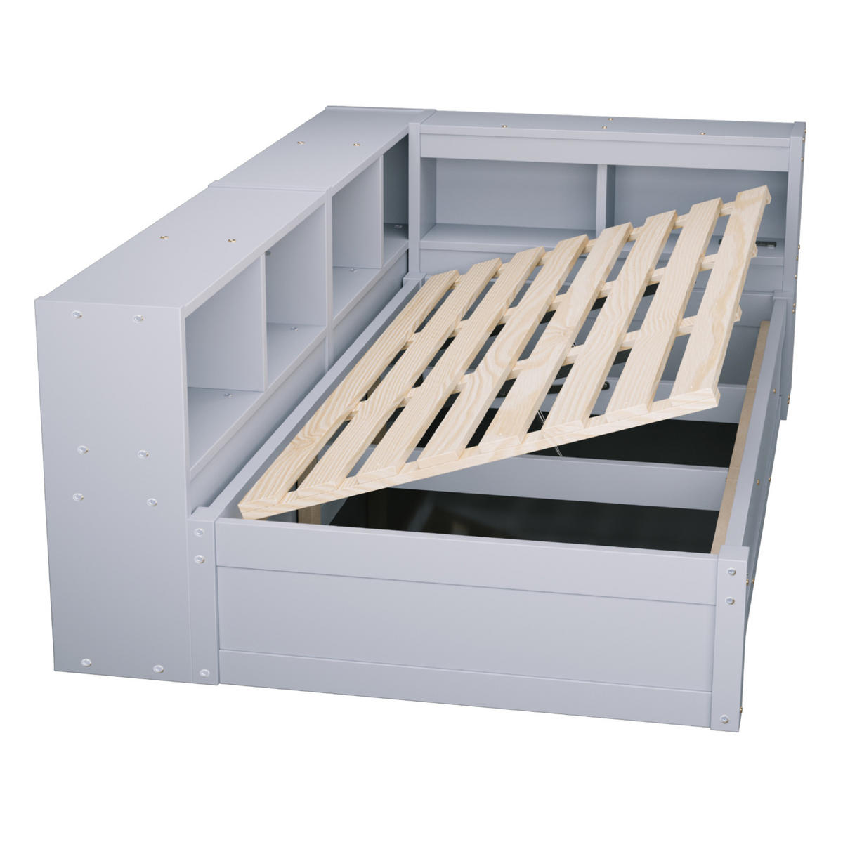 BETT 90/200 cm aus MDF mit LED und Stauraum, Grau - Grau, Holzwerkstoff (90/200cm) - OKMYHOME