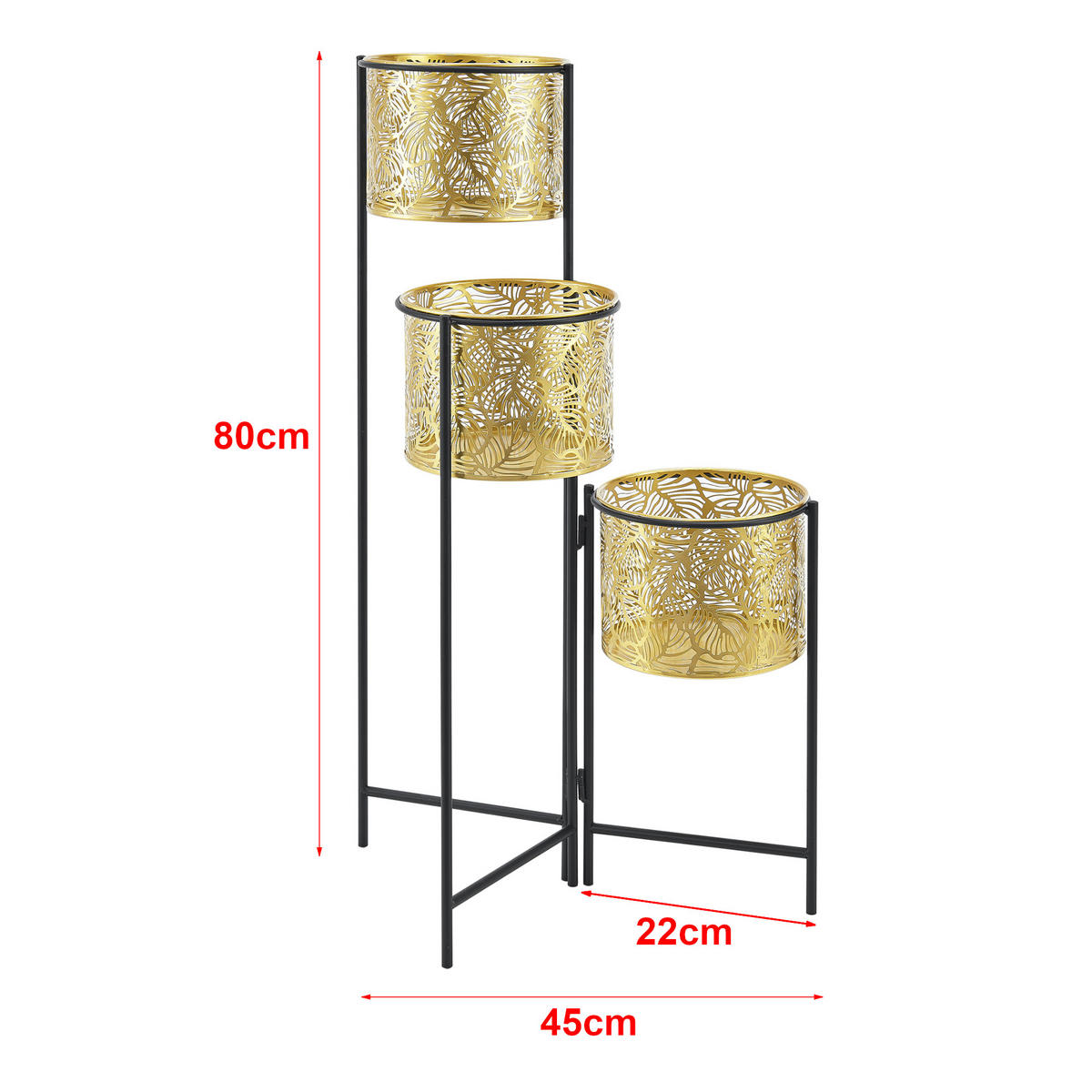 PFLANZENSTÄNDER Verrebroek - Messingfarben/Schwarz, Metall (45/80/45cm) - [en.casa]