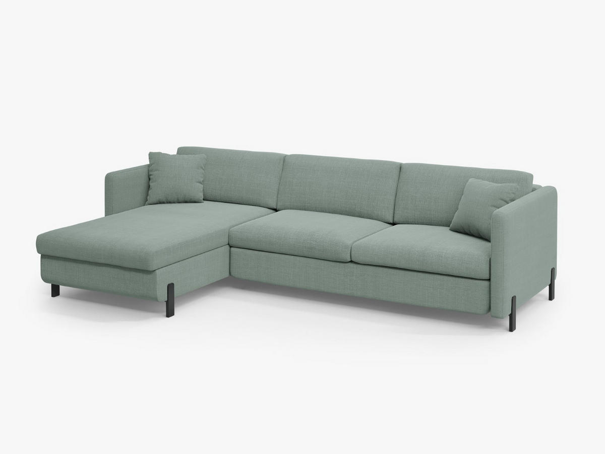 ECKSOFA ausklappbar links mit Container Gloria aus strukturiertem Stoff minze 5 Sitzplätze - Mintgrün, Textil (170/280cm) - Micadoni